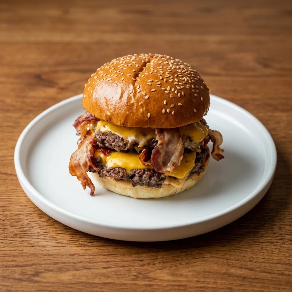 Minimalistyczny talerz style applied to a restaurant burger menu photo